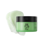 RETURNU Pore Shooter Gommage Mask in green jar with product texture