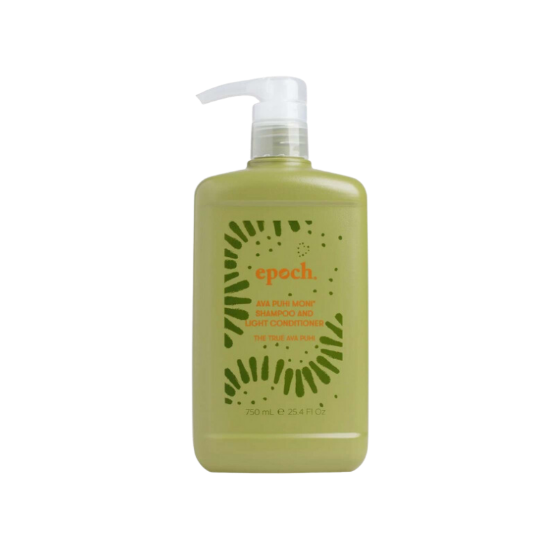 Epoch Ava Puhi Moni Shampoo and Conditioner in green 750ml bottle with pump