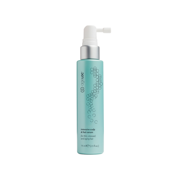 ageLOC Intensive Scalp and Hair Serum in blue 75ml bottle with spray nozzle