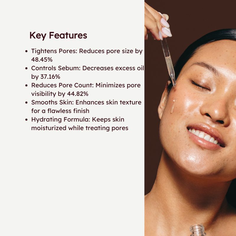 Woman applying RETURNU pore serum with visible skincare benefits